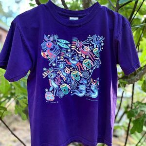 Vintage Gildan Purple Tee with Huichol Art Graphic (M)